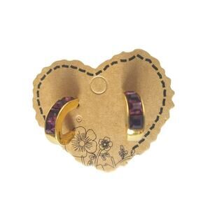 Vintage Purple Gemstones C Hoop Cuffs Earrings Gold Plated Screw Back